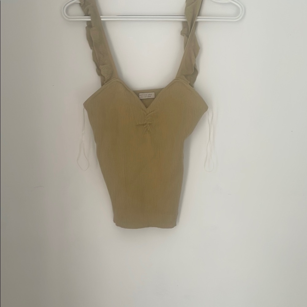 Active USA Tan Fitted Ruched Sleeveless Tank Top